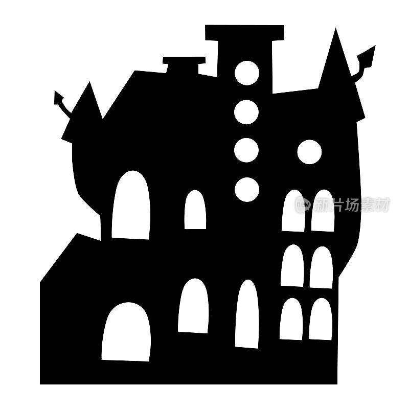 House in the gothic style silhouette in black on a white background